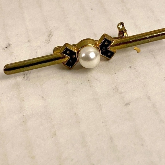 Art nouveau faux Pearl brooch black gems pin - Picture 2 of 6